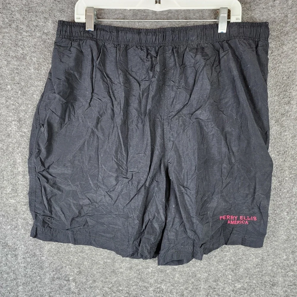 Perry Ellis Swim Trunks Mens 1X Active Black Embroidered Logo EUC